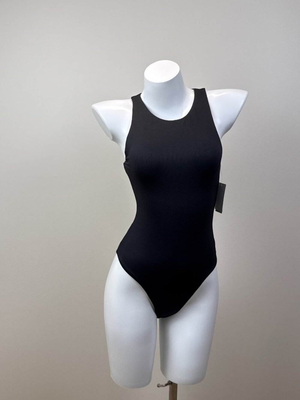 BP Nordstrom Womens XS Black Ribbed High Neck Tank Bodysuit Thong Stretch Top